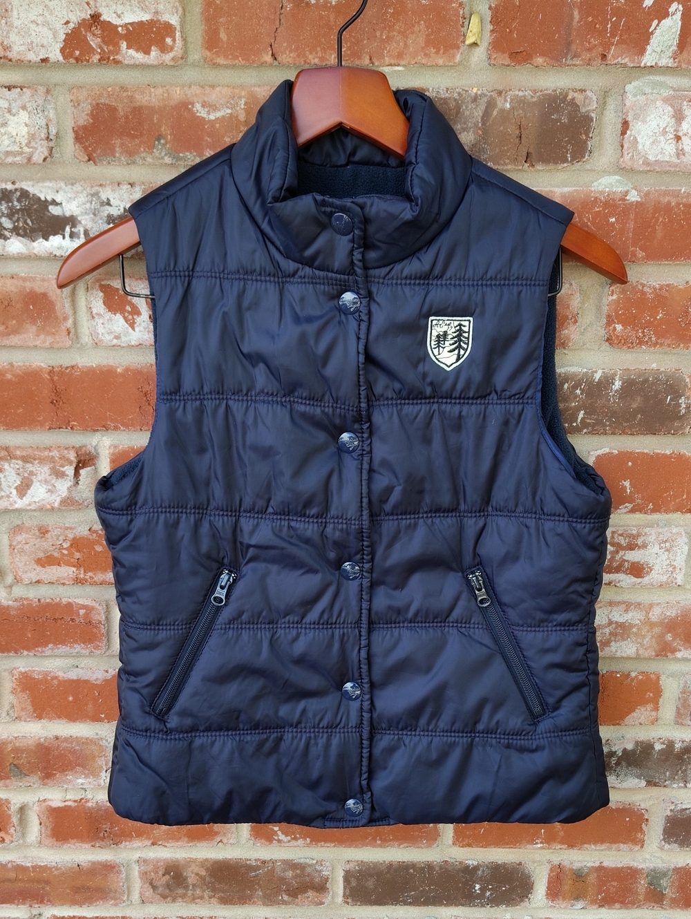American Eagle Quilted Puffer Fleece Lined Vest Jacket Size S Y2K Granola Blue